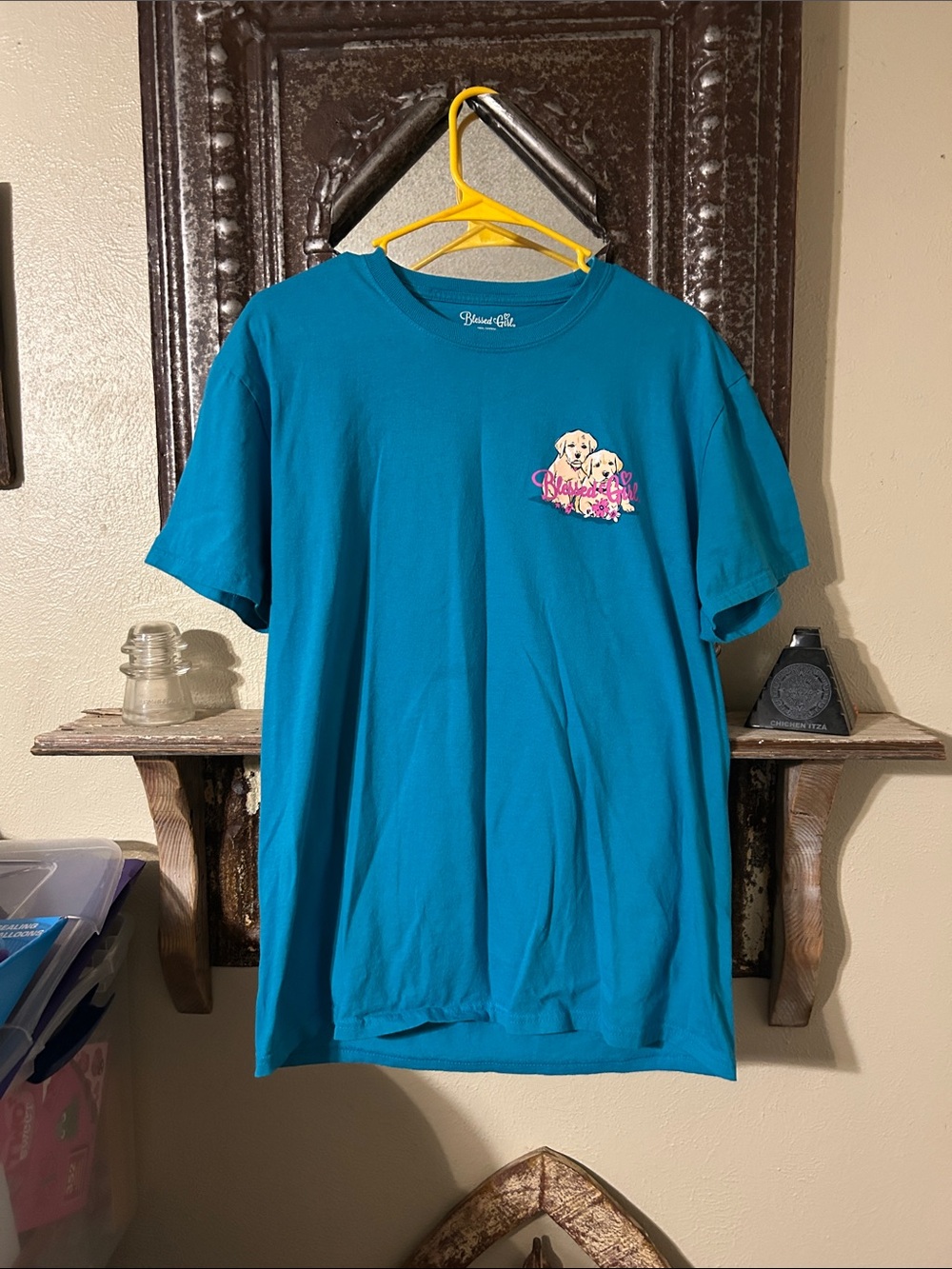 Blue Graphic Short-Sleeve Tee with Puppy Design